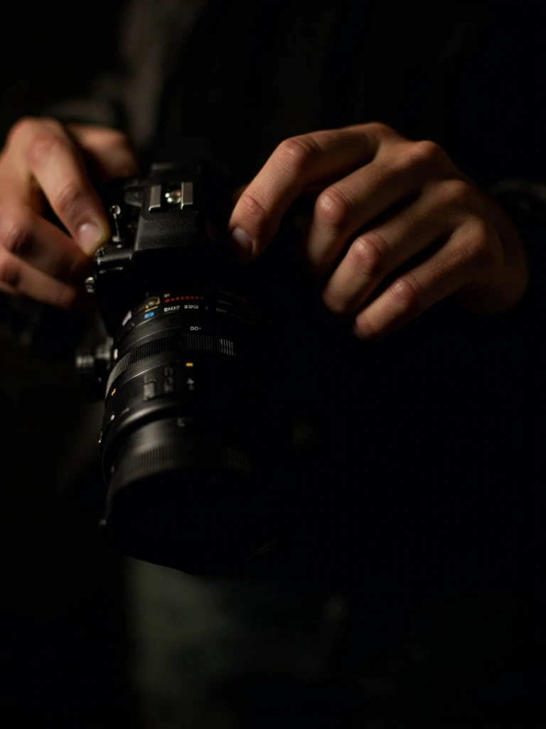 A photographer at work in a dark studio, the kind of imagery these templates were built to frame